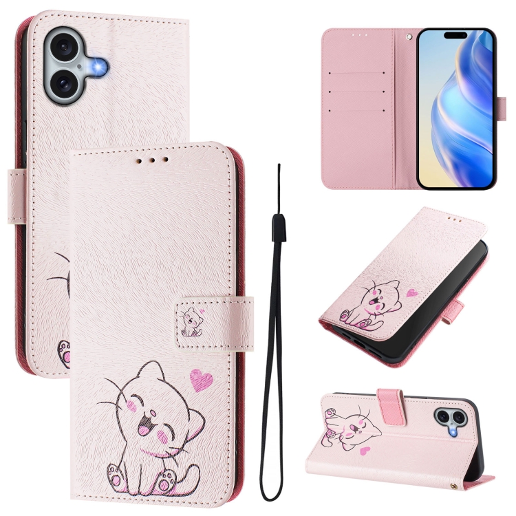 

For iPhone 16 Art Colored Drawing Pattern Leather Phone Case(Cute cat)