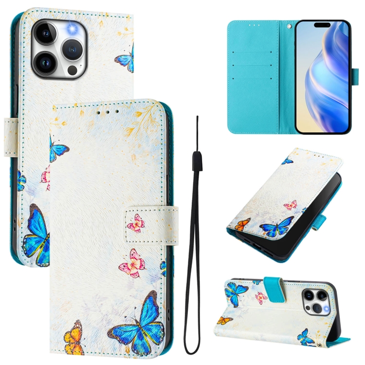

For iPhone 15 Pro Art Colored Drawing Pattern Leather Phone Case(Butterfly house)