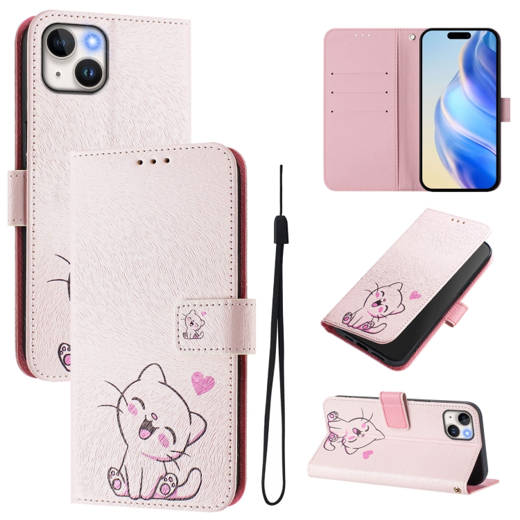

For iPhone 15 Art Colored Drawing Pattern Leather Phone Case(Cute cat)