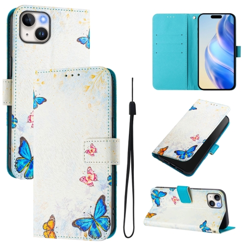

For iPhone 15 Art Colored Drawing Pattern Leather Phone Case(Butterfly house)