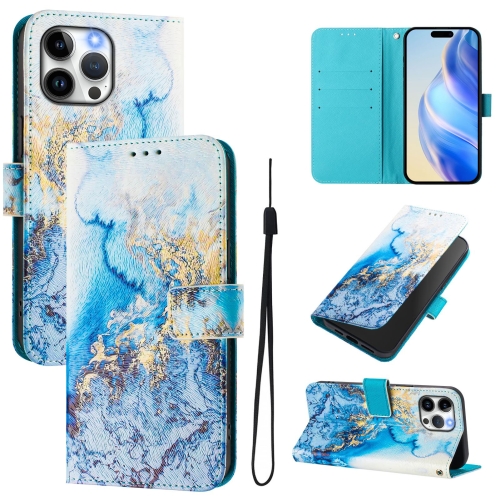 

For iPhone 13 Pro Art Colored Drawing Pattern Leather Phone Case(Ocean marble)