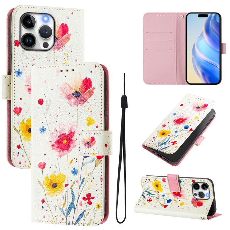 

For iPhone 14 pro Art Colored Drawing Pattern Leather Phone Case(Flowers and plants)