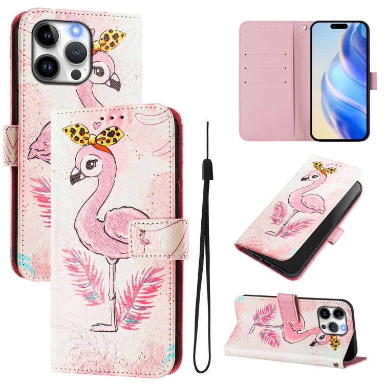 

For iPhone 14 Pro Max Art Colored Drawing Pattern Leather Phone Case(Flamingo)