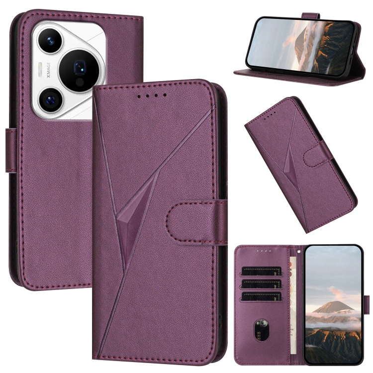 

For Huawei Pura 70 Pro / Pura 70 Ultra Triangle Pattern Buckle Clasp Leather Phone Case(Dark Purple)