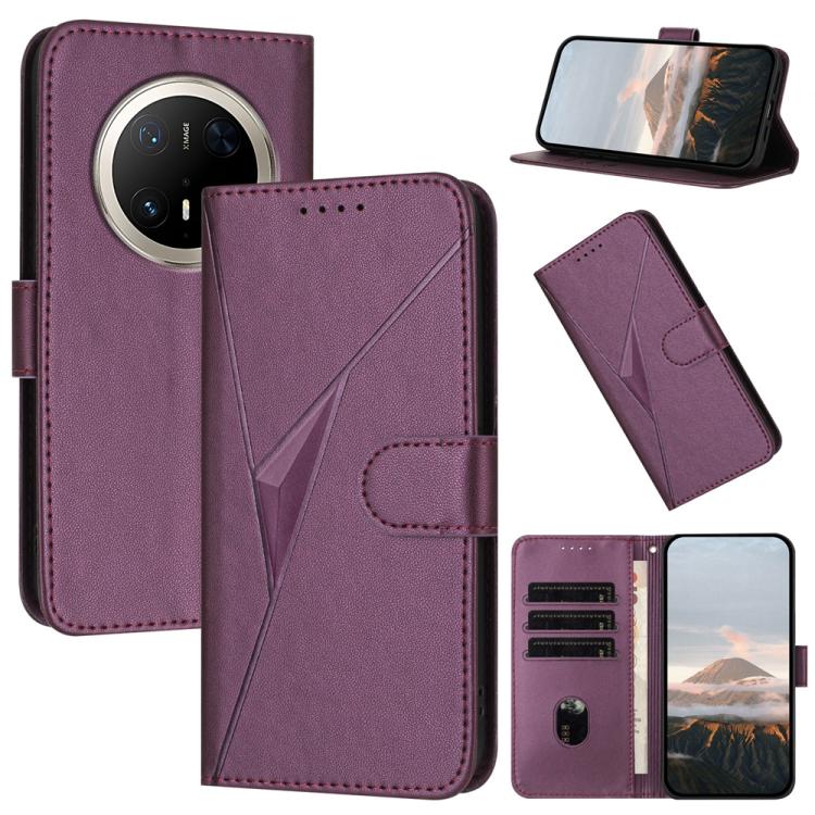

For Huawei Mate 70 Pro / Mate 70 Pro+ Triangle Pattern Buckle Clasp Leather Phone Case(Dark Purple)