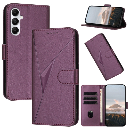 

For Samsung Galaxy M35 Triangle Pattern Buckle Clasp Leather Phone Case(Dark Purple)