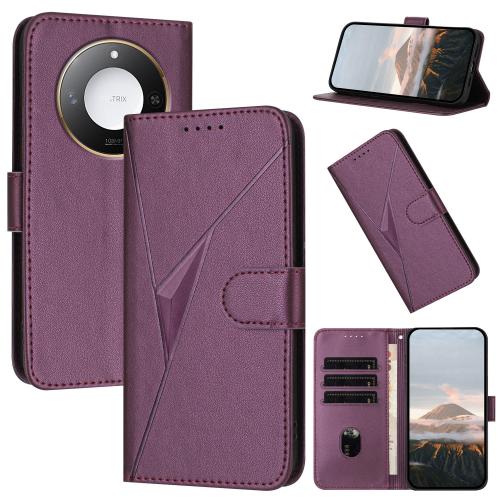 

For Honor X60 / X9c Smart Triangle Pattern Buckle Clasp Leather Phone Case(Dark Purple)