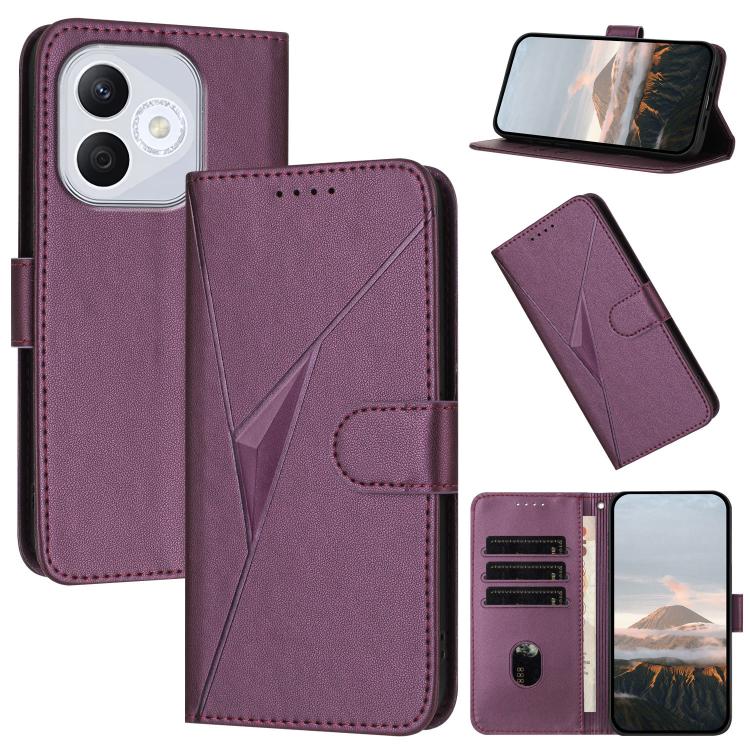 

For Honor 400 Lite Triangle Pattern Buckle Clasp Leather Phone Case(Dark Purple)