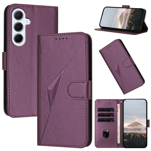 

For Samsung Galaxy A56 5G Triangle Pattern Buckle Clasp Leather Phone Case(Dark Purple)