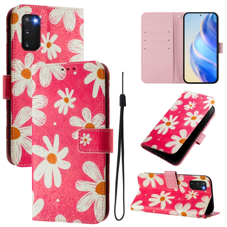 

For Samsung Galaxy S20 Art Colored Drawing Pattern Leather Phone Case(Pink daisy)