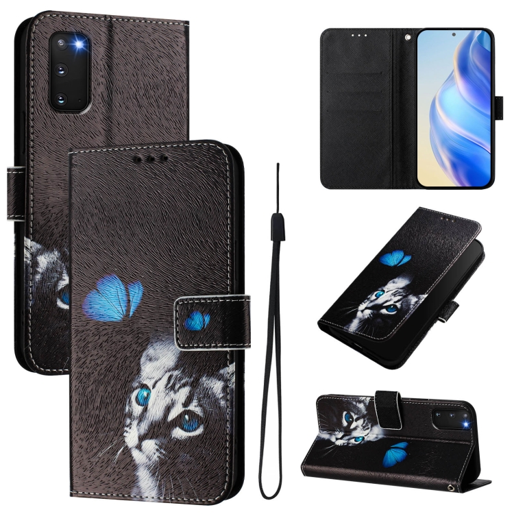 

For Samsung Galaxy S20 FE 4G Art Colored Drawing Pattern Leather Phone Case(Butterfly cat)