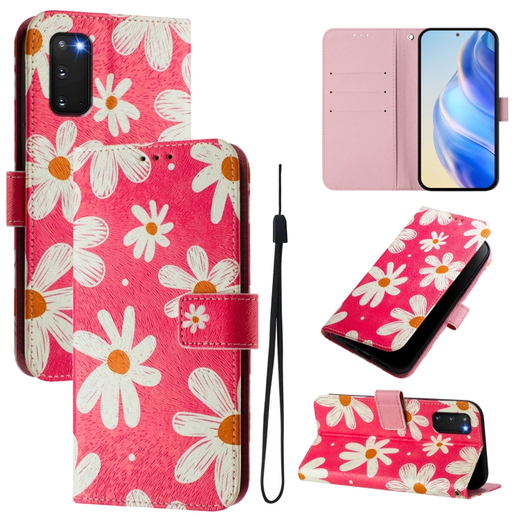

For Samsung Galaxy S20 FE 4G Art Colored Drawing Pattern Leather Phone Case(Pink daisy)