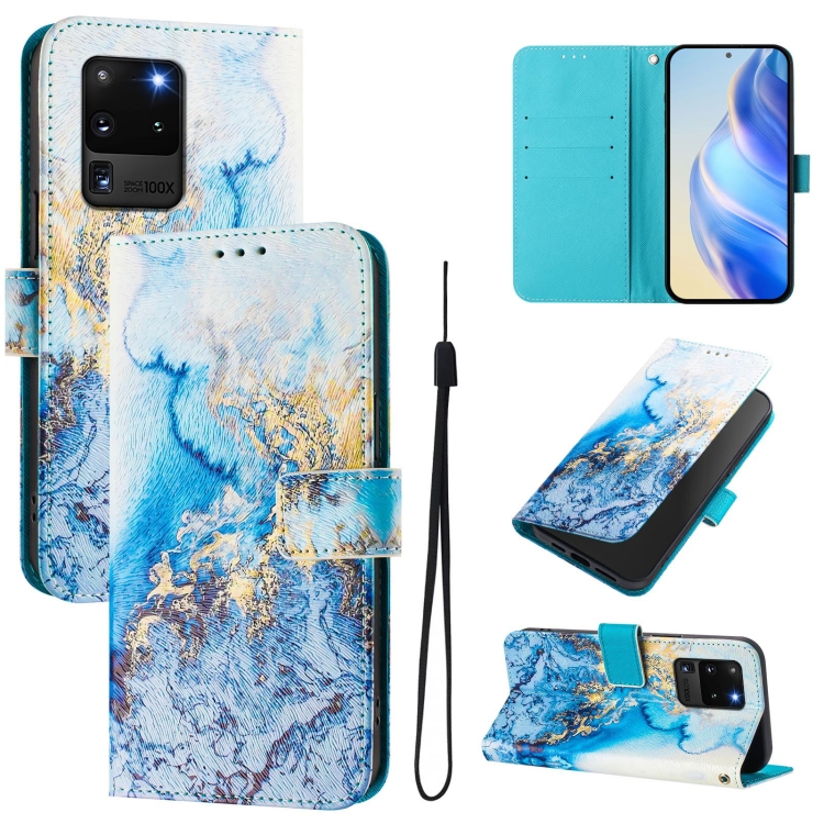 

For Samsung Galaxy S20 Ultra Art Colored Drawing Pattern Leather Phone Case(Ocean marble)