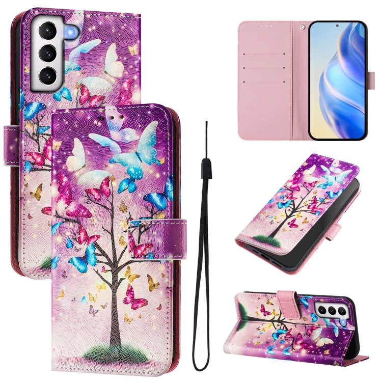 

For Samsung Galaxy S21+ 5G Art Colored Drawing Pattern Leather Phone Case(Butterfly branch)