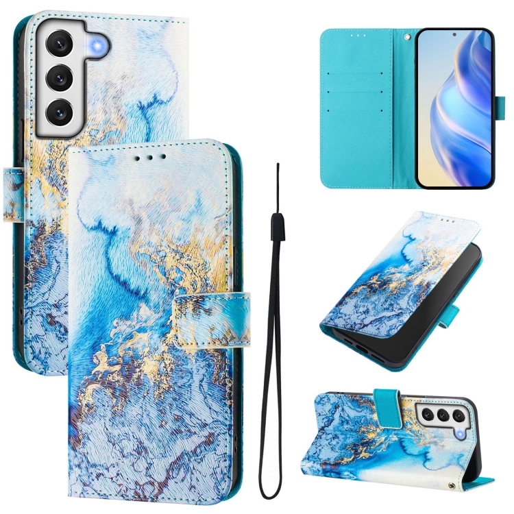 

For Samsung Galaxy S22+ 5G Art Colored Drawing Pattern Leather Phone Case(Ocean marble)