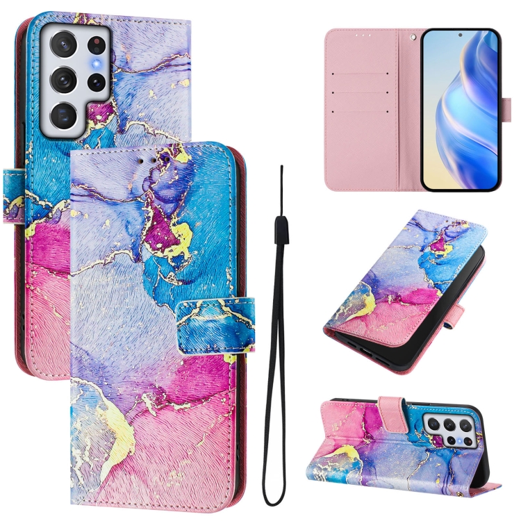 

For Samsung Galaxy S22 Ultra 5G Art Colored Drawing Pattern Leather Phone Case(Colorful marble)