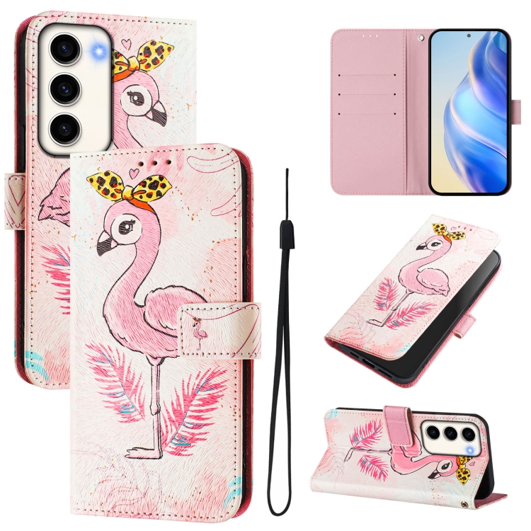 

For Samsung Galaxy S23 5G Art Colored Drawing Pattern Leather Phone Case(Flamingo)