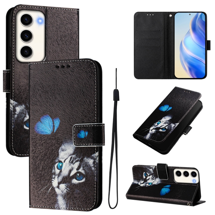 

For Samsung Galaxy S23 5G Art Colored Drawing Pattern Leather Phone Case(Butterfly cat)