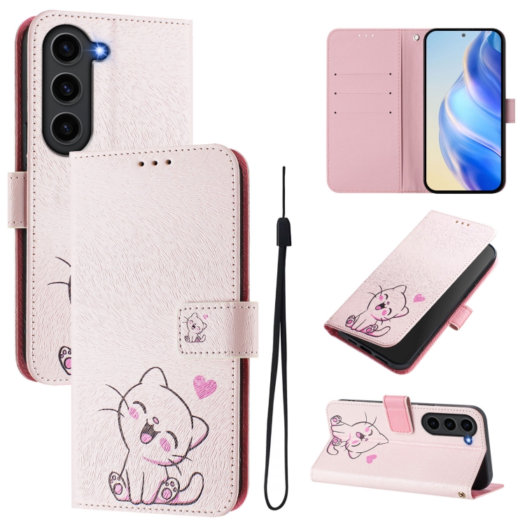 

For Samsung Galaxy S23+ 5G Art Colored Drawing Pattern Leather Phone Case(Cute cat)