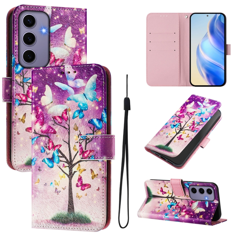 

For Samsung Galaxy S24 5G Art Colored Drawing Pattern Leather Phone Case(Butterfly branch)