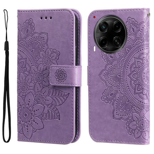 

For Tecno Camon 30S / Camon 30S Pro Seven-petal Flowers Embossing Leather Phone Case(Light Purple)