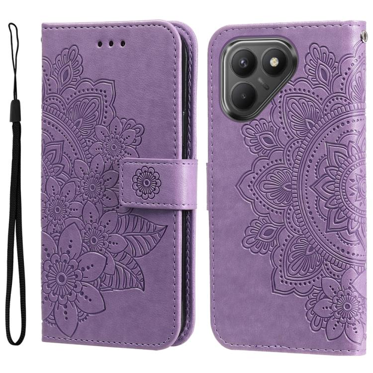 

For Tecno Pova 7 5G Seven-petal Flowers Embossing Leather Phone Case(Light Purple)
