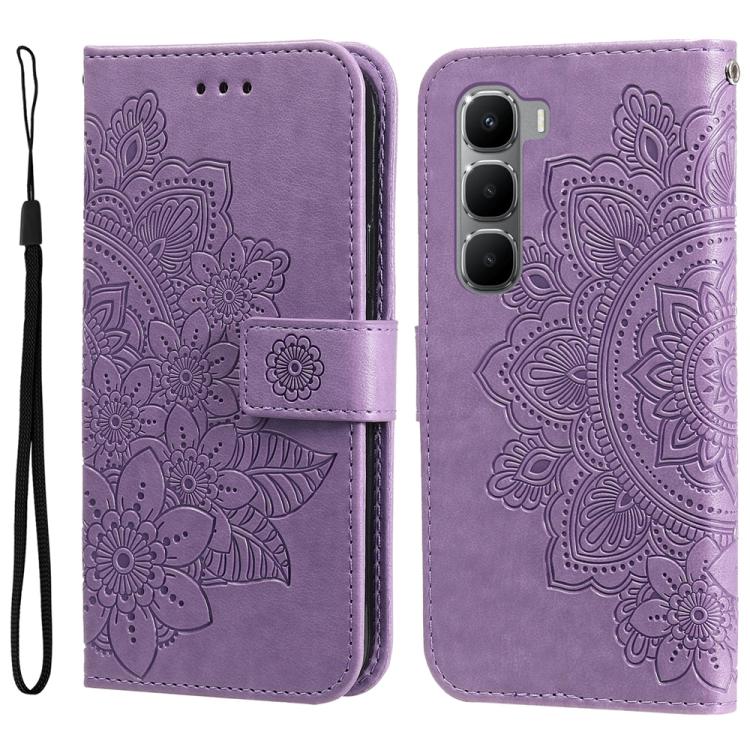

For Infinix Hot 60 4G / Hot 60i 4G Seven-petal Flowers Embossing Leather Phone Case(Light Purple)