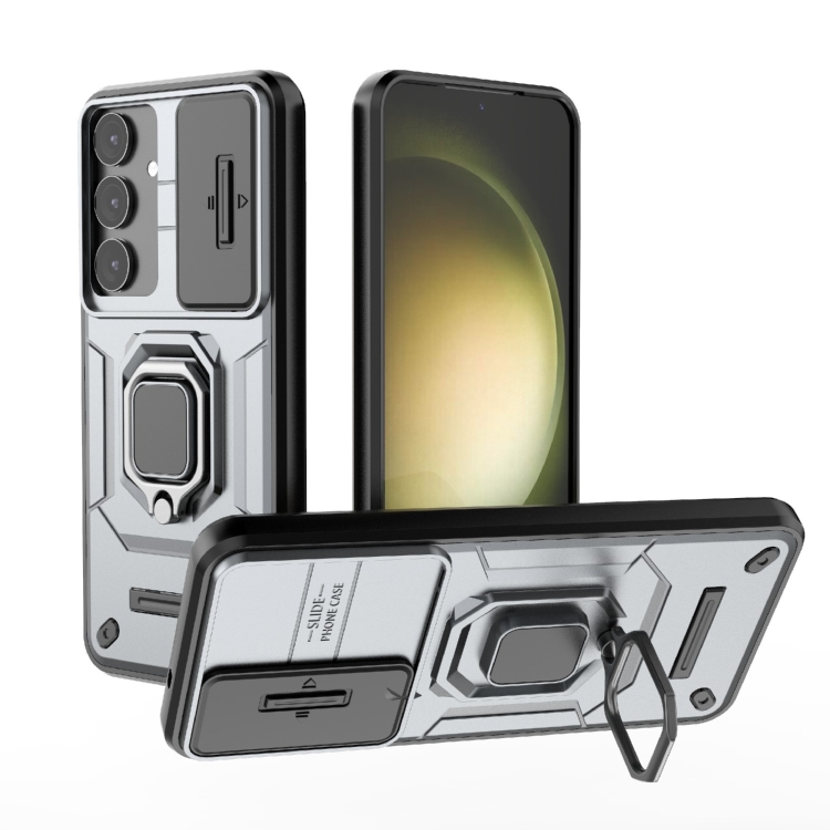 

For Samsung Galaxy S25+ 5G Sliding Camshield TPU + PC Shockproof Phone Case with Holder(Grey)