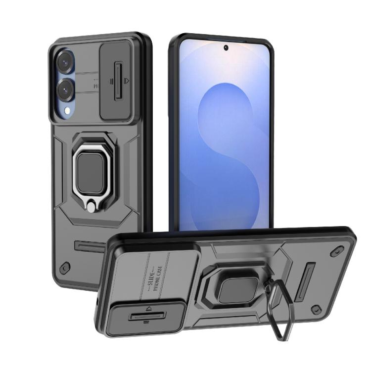 

For Samsung Galaxy S25 Edge 5G Sliding Camshield TPU + PC Shockproof Phone Case with Holder(Black)