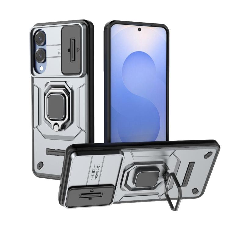 

For Samsung Galaxy S25 Edge 5G Sliding Camshield TPU + PC Shockproof Phone Case with Holder(Grey)
