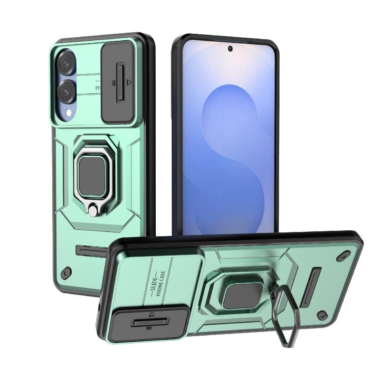 

For Samsung Galaxy S25 Edge 5G Sliding Camshield TPU + PC Shockproof Phone Case with Holder(Green)