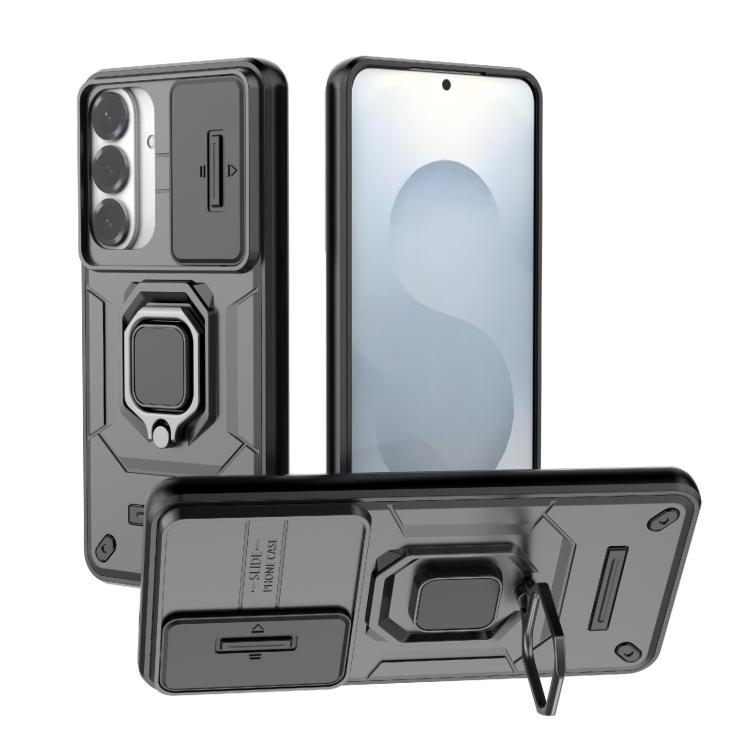

For Samsung Galaxy S26+ 5G Sliding Camshield TPU + PC Shockproof Phone Case with Holder(Black)
