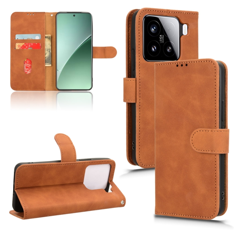 

For Xiaomi 15 Skin Feel Magnetic Flip Leather Phone Case(Brown)
