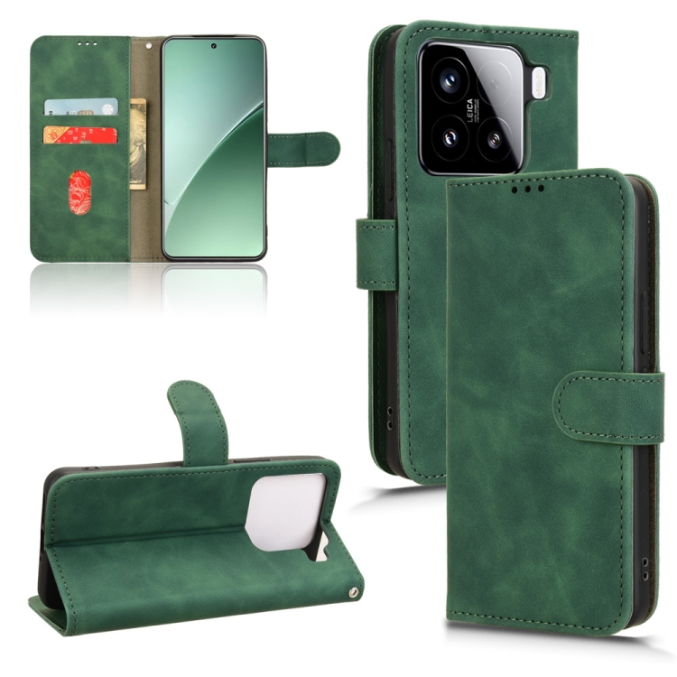 

For Xiaomi 15 Pro Skin Feel Magnetic Flip Leather Phone Case(Green)