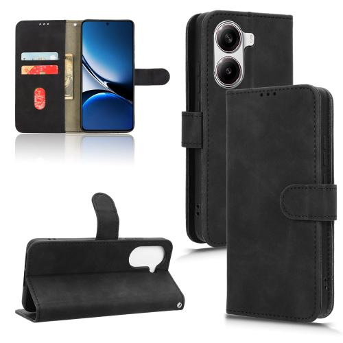 

For Xiaomi Poco X7 Pro / Redmi Turbo 4 Skin Feel Magnetic Flip Leather Phone Case(Black)