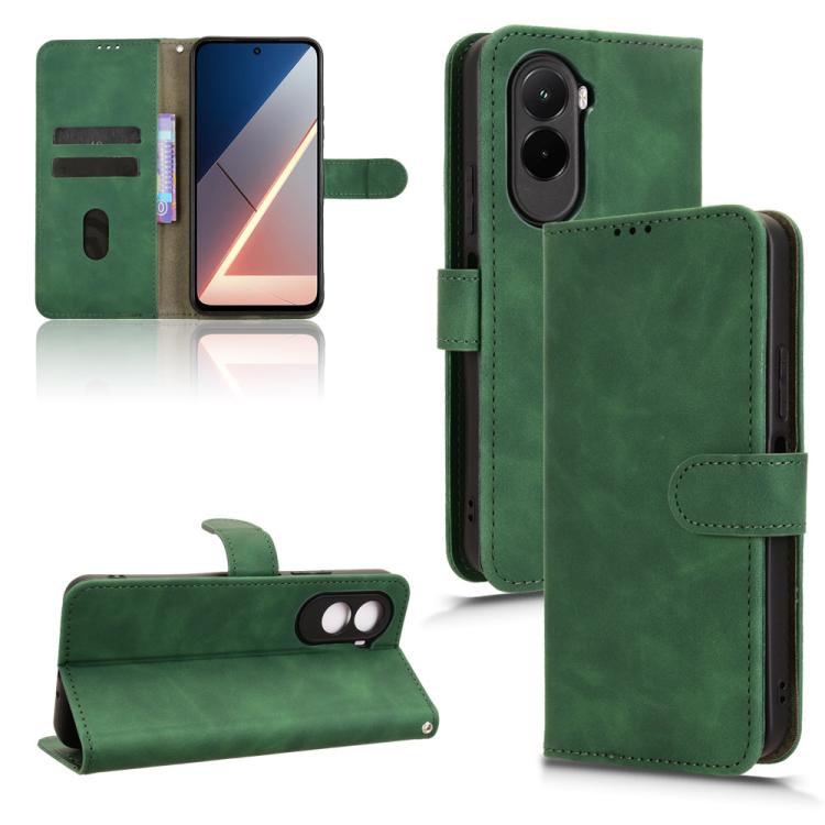 

For Xiaomi Poco M7 4G 171mm Skin Feel Magnetic Flip Leather Phone Case(Green)
