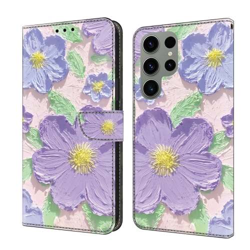 

For Samsung Galaxy S22 Ultra 5G Fresh Painted Leather Phone Case(Oil Painting Purple Flowers)