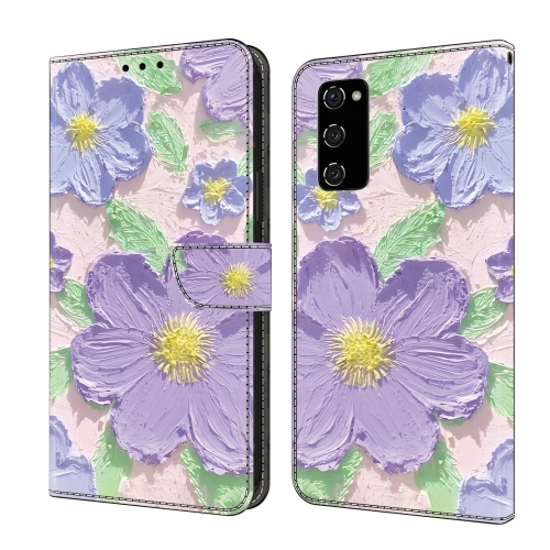 

For Samsung Galaxy S20 FE Fresh Painted Leather Phone Case(Oil Painting Purple Flowers)