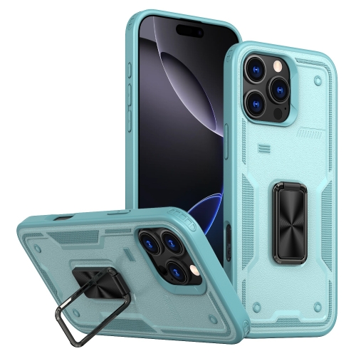 

For iPhone 16 Pro Max Ring Holder PC Hybrid TPU Phone Case(Blue)