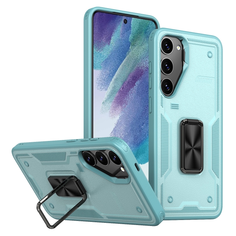 

For Samsung Galaxy S21 5G Ring Holder PC Hybrid TPU Phone Case(Blue)