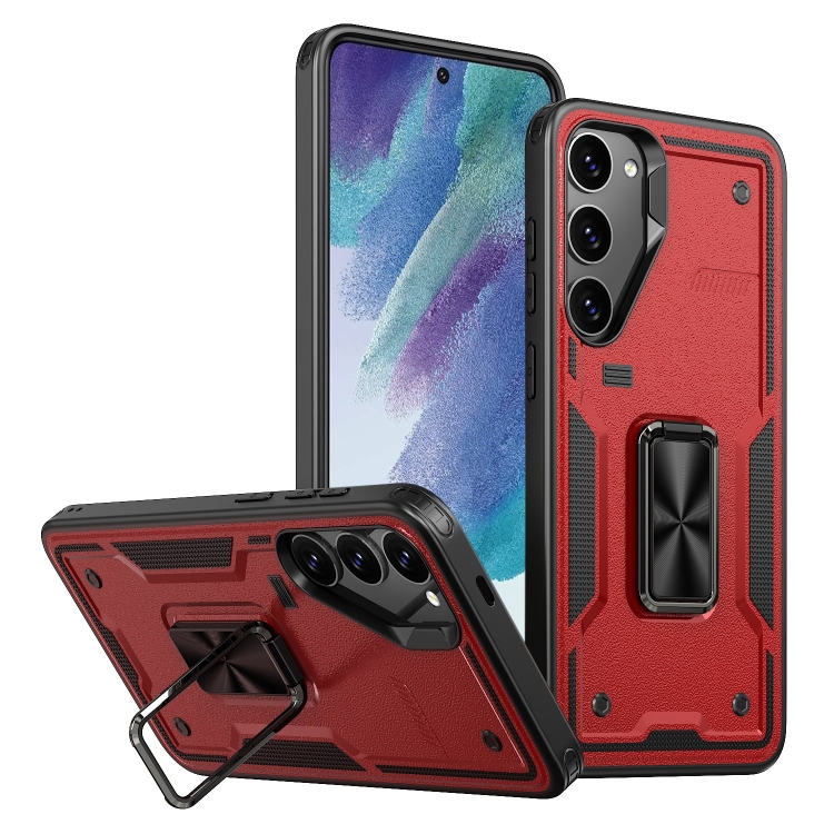 

For Samsung Galaxy S21 5G Ring Holder PC Hybrid TPU Phone Case(Red)