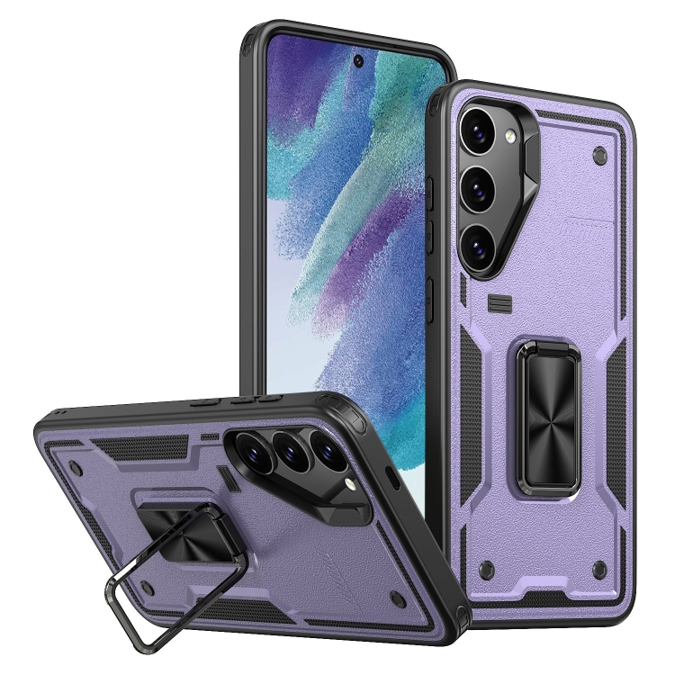 

For Samsung Galaxy S21 5G Ring Holder PC Hybrid TPU Phone Case(Purple)