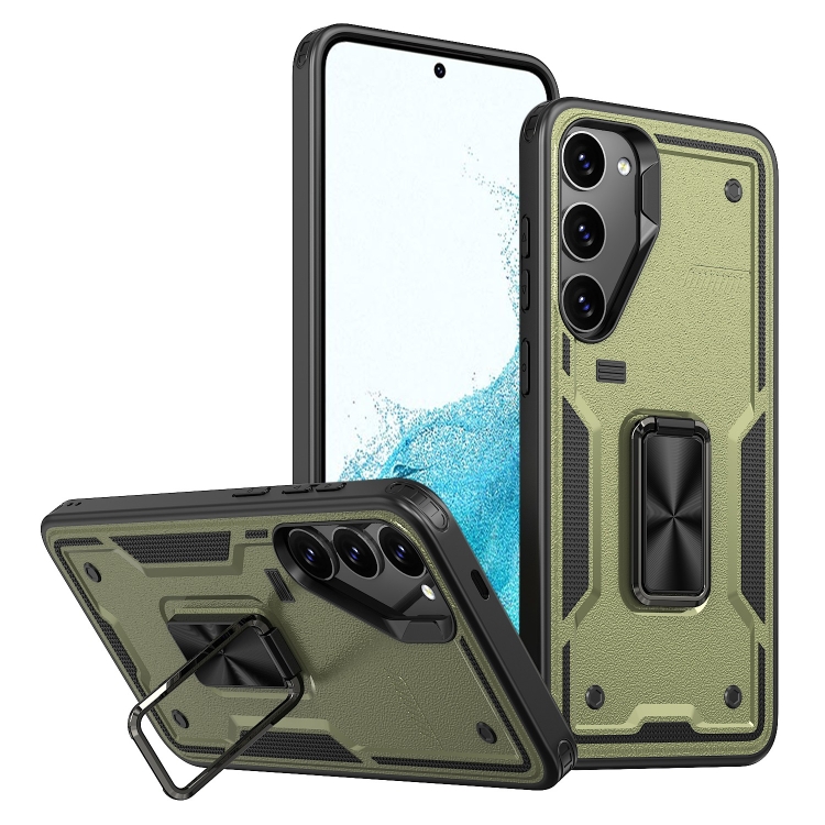 

For Samsung Galaxy S22 5G Ring Holder PC Hybrid TPU Phone Case(Olive Green)
