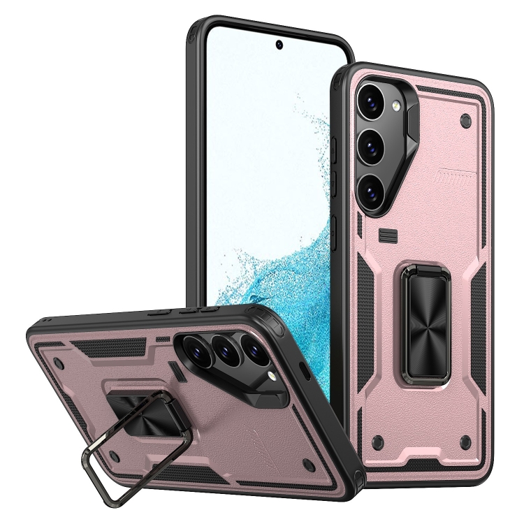 

For Samsung Galaxy S22 5G Ring Holder PC Hybrid TPU Phone Case(Rose Gold)