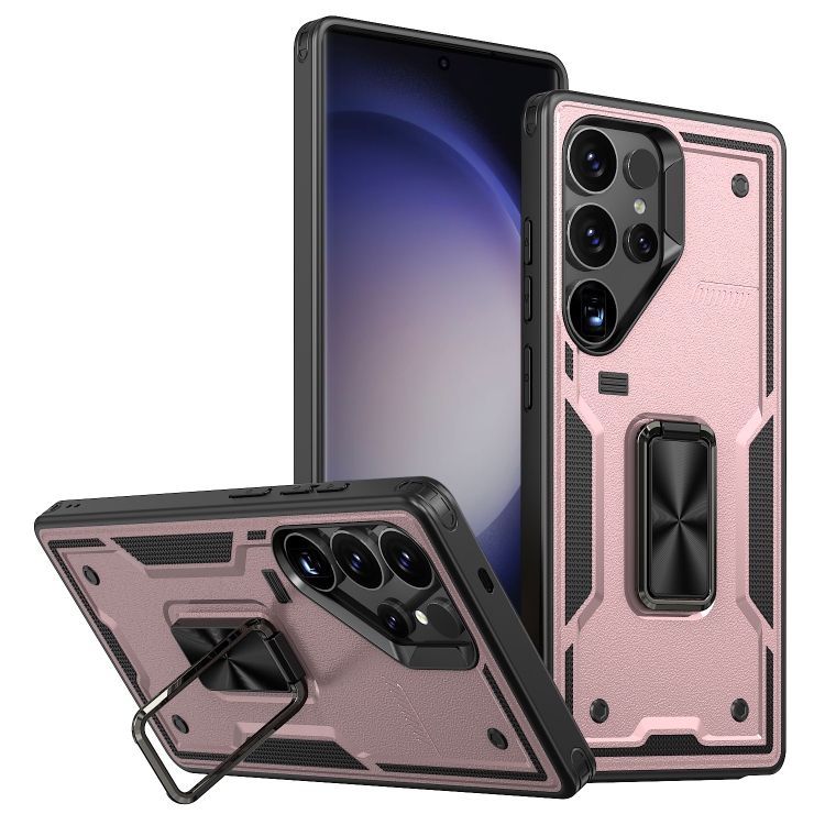 

For Samsung Galaxy S23 Ultra 5G Ring Holder PC Hybrid TPU Phone Case(Rose Gold)