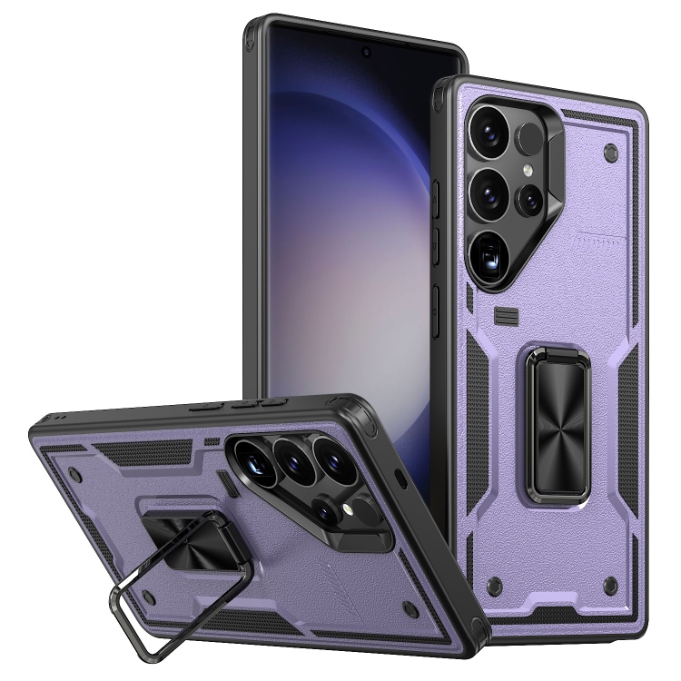 

For Samsung Galaxy S23 Ultra 5G Ring Holder PC Hybrid TPU Phone Case(Purple)