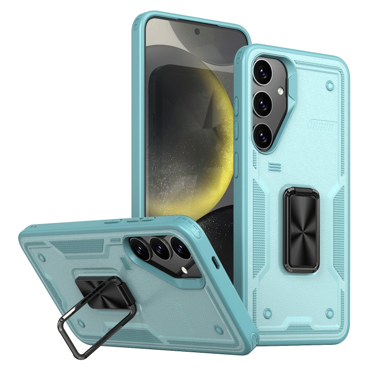 

For Samsung Galaxy S24 5G Ring Holder PC Hybrid TPU Phone Case(Blue)