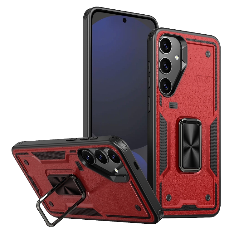 

For Samsung Galaxy S24 FE 5G Ring Holder PC Hybrid TPU Phone Case(Red)