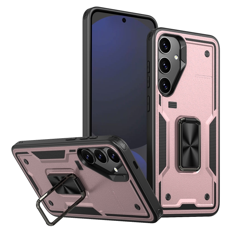 

For Samsung Galaxy S24 FE 5G Ring Holder PC Hybrid TPU Phone Case(Rose Gold)