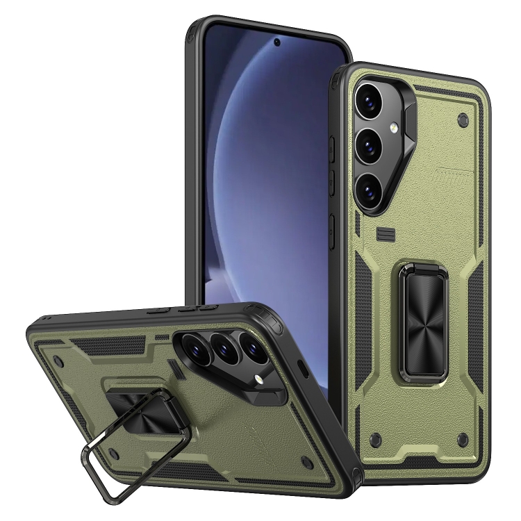 

For Samsung Galaxy S25+ 5G Ring Holder PC Hybrid TPU Phone Case(Olive Green)